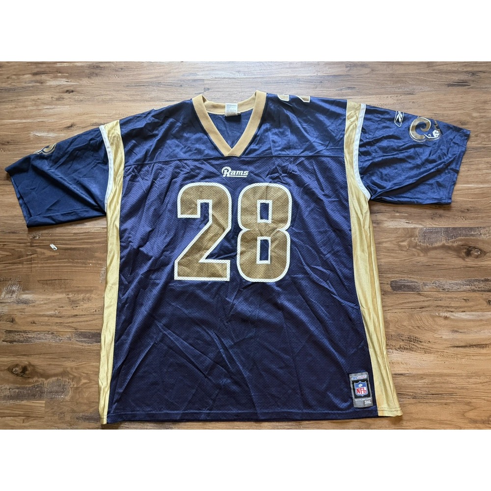 VTG Y2K St Louis Jersey Men's Blue Rams #28 Marshall Faulk NFL Reebok Size 3XL